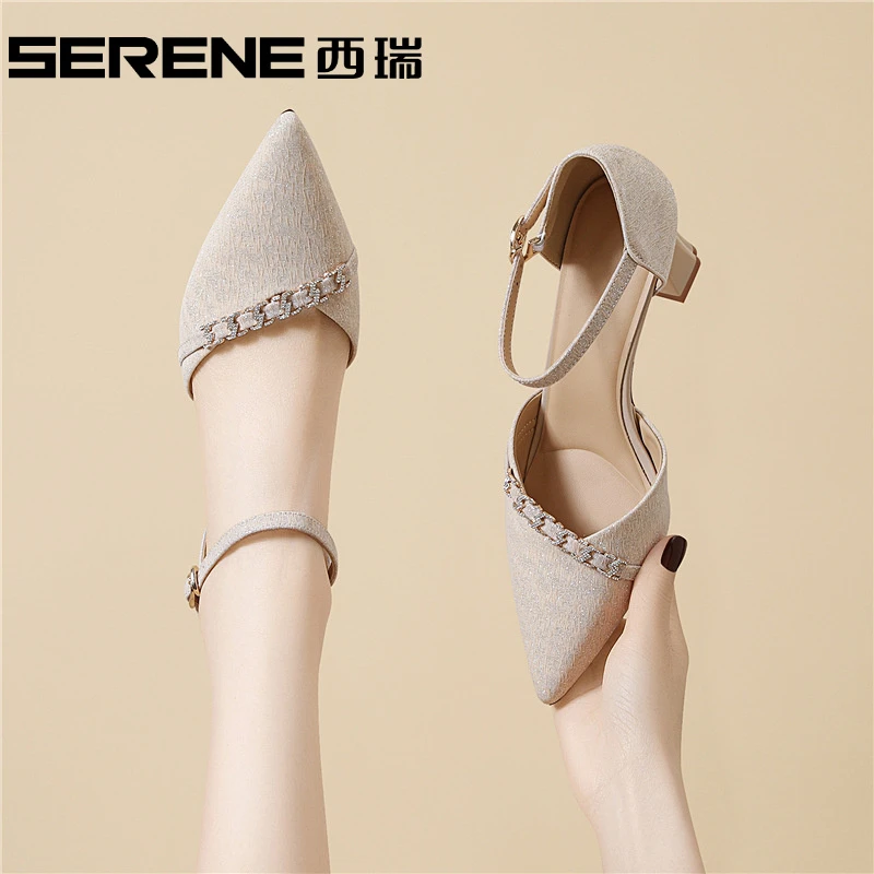 西瑞时尚百搭仙女风粗跟中跟时装高跟鞋气质凉鞋韩版凉拖式女