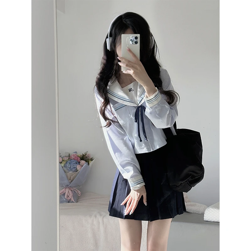 雾中水手服jk制服清凉定制水蓝色短袖水手服日系JK制服学院风套装