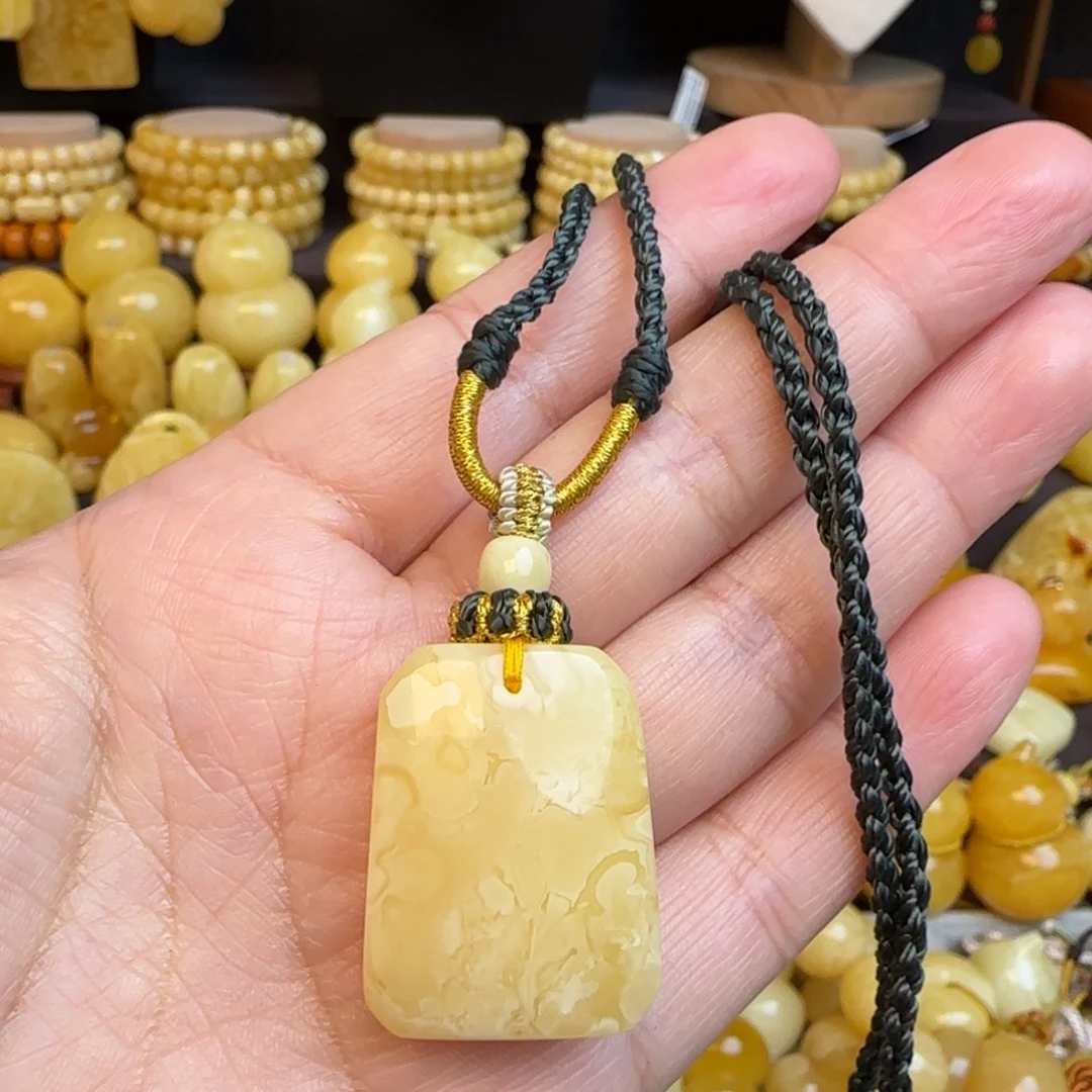 琥珀未镶嵌套链天然俄料浓蜡妖花蜜蜡无事牌