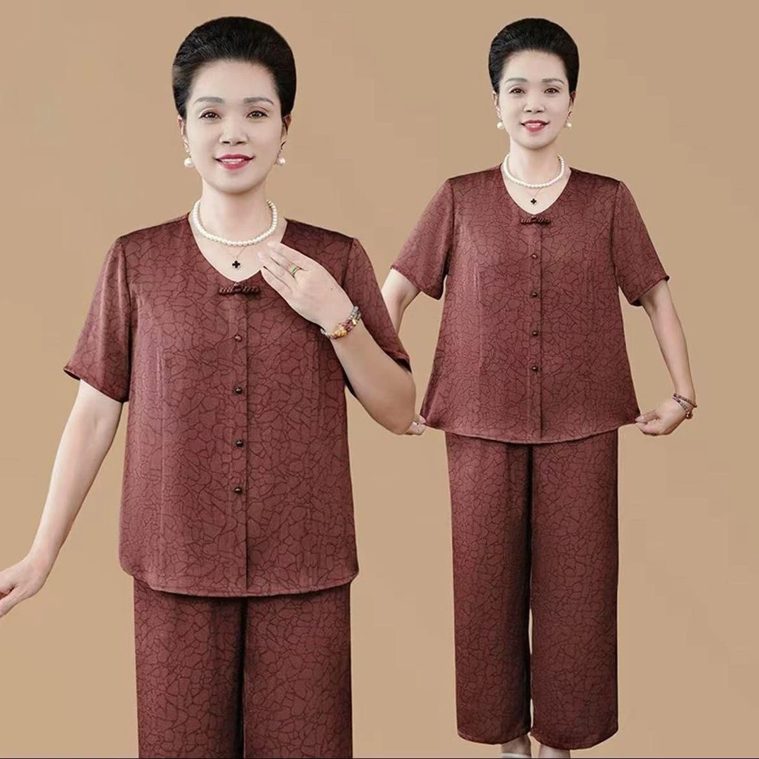 高档中年中老洋气妈妈套装夏装新款中式气质大码女装时尚两件套女