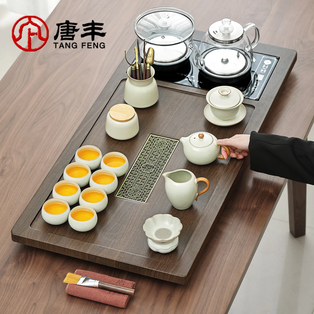 唐丰新款汝窑功夫茶具套装家用办公现代简约全自动烧水壶一体茶台