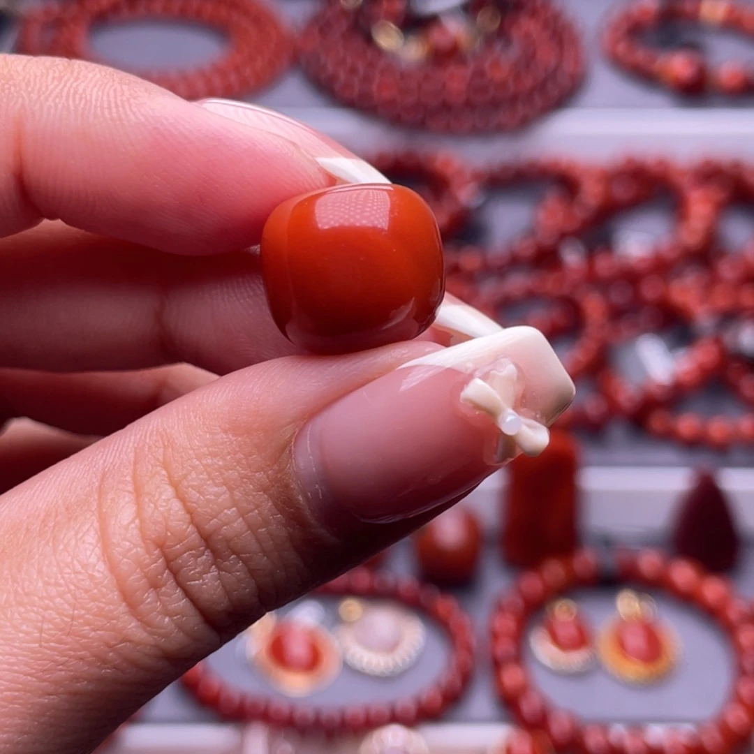 木***木南红玛瑙未镶嵌其他原矿）收藏级14.1mm瓦西柿子红满肉单珠