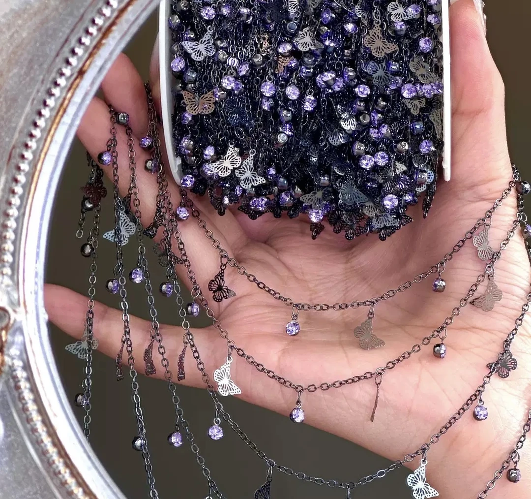 编号385 枪黑色紫色蝴蝶 245 百搭链条