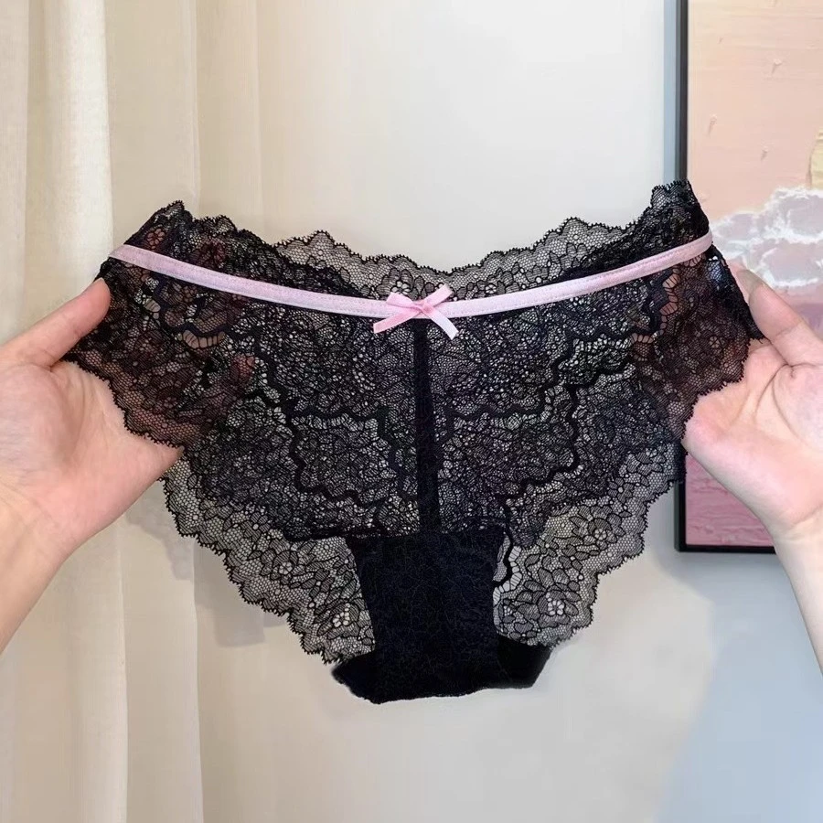 蕾丝*法式性感内裤女撞色拼接纯欲火辣镂空透气包臀女三角裤女性