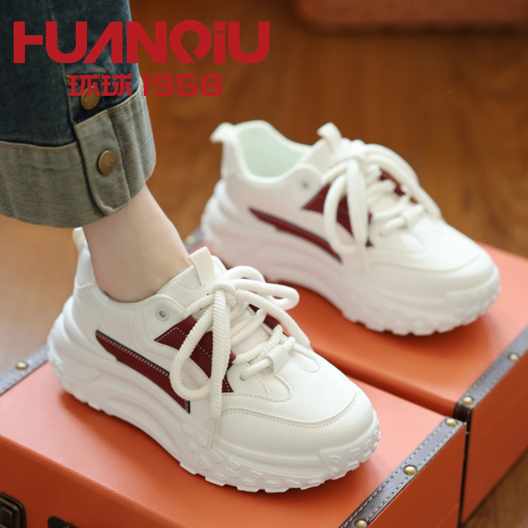 环球老爹鞋女鞋2025秋季新款百搭春秋运动休闲透气百搭厚底小白鞋