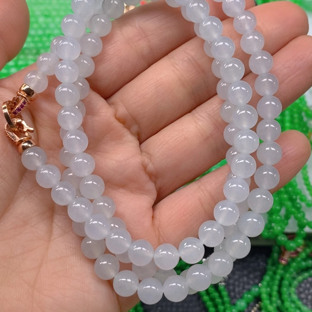 翡翠颈饰未镶嵌冰种圆珠项链7m' m