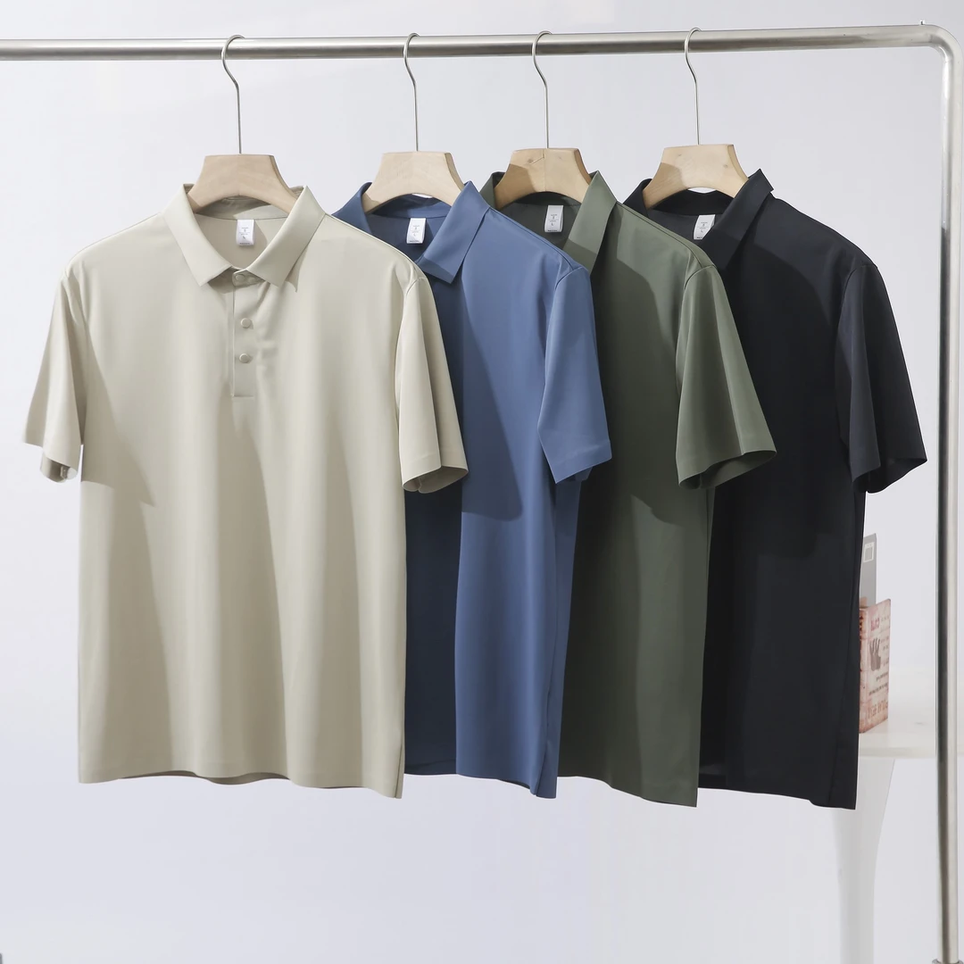 户外凉感夏季男时尚翻领纯色商务休闲无痕压胶冰丝短袖POLO衫T恤
