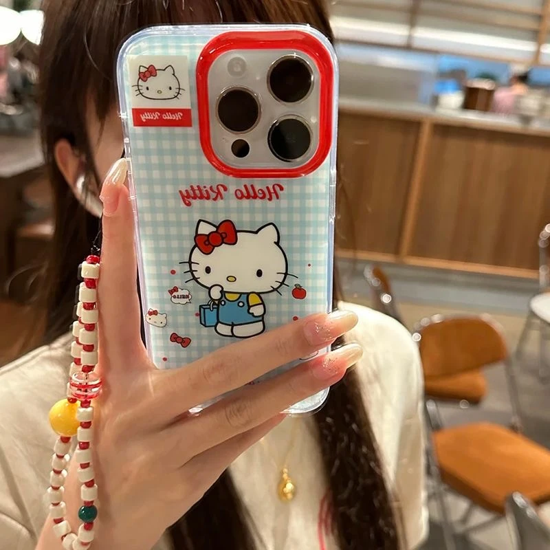 蓝格纹KT猫适用iPhone15手机壳苹果16/13/12promax女款11可爱