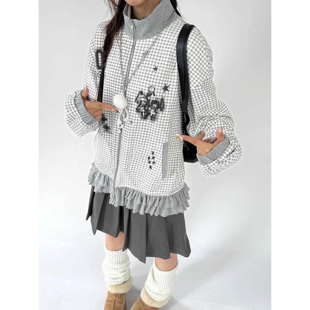 春日野too 【砂糖卫衣】可爱印花设计百搭格子外套