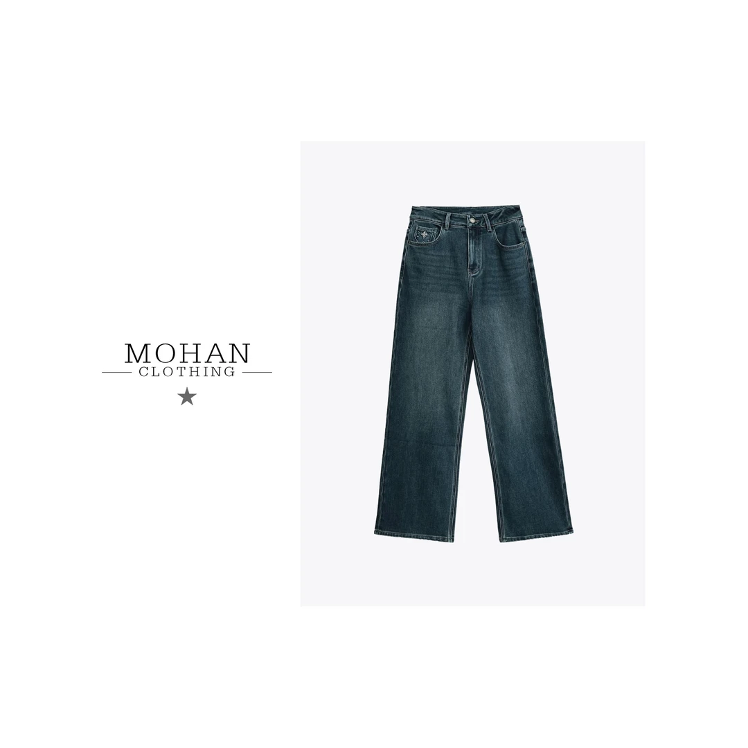 CLOTHING/墨含时尚百搭水洗女士设计师宽松秋冬休闲牛仔裤PHT2977