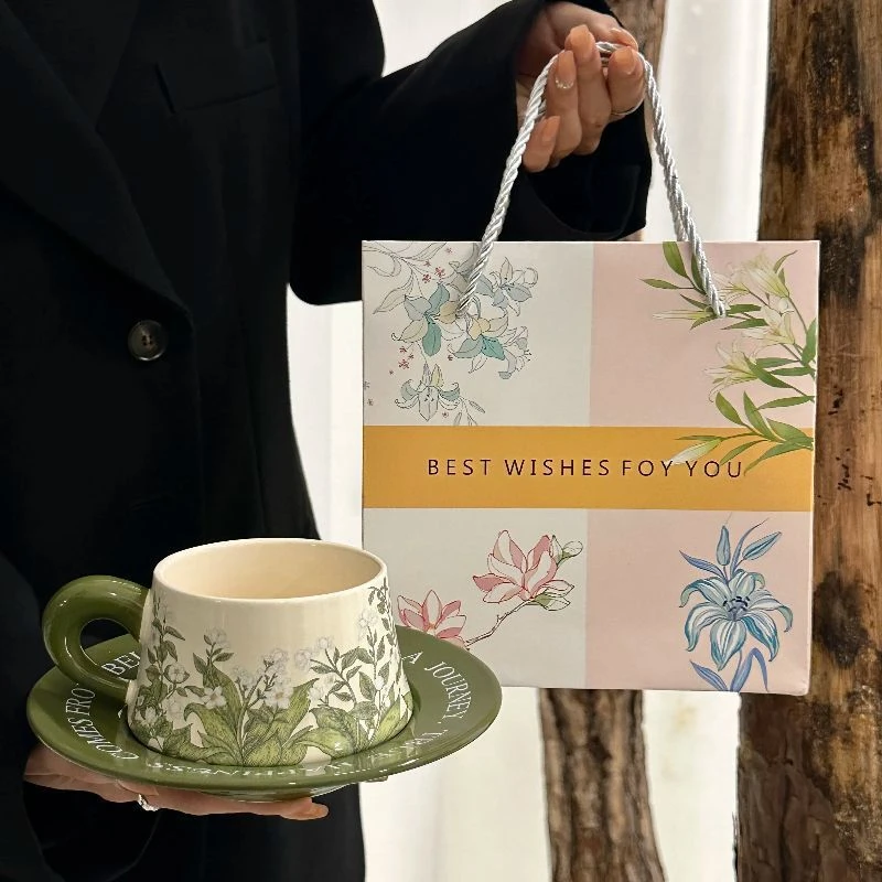 复古英伦铃兰花咖啡杯碟套装中古风油画送女生生日礼物伴手礼礼盒