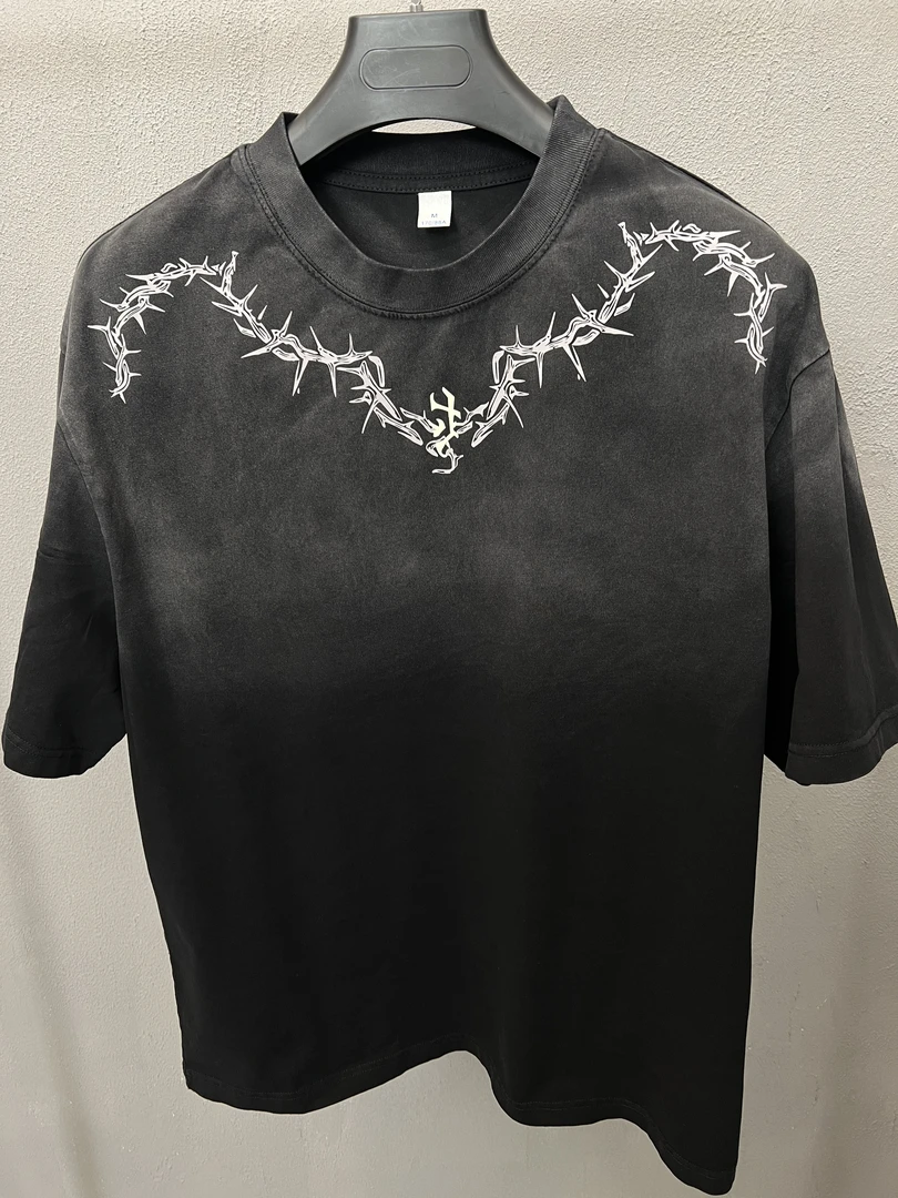 美式休闲夏季印花T恤上衣设计师水洗半袖休闲做旧280做旧洗水