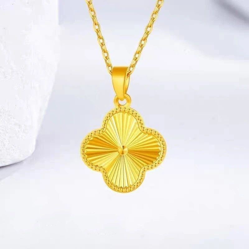 钛钢项链  女士时尚四叶草镭射百搭轻奢花朵设计新双面四叶草项链