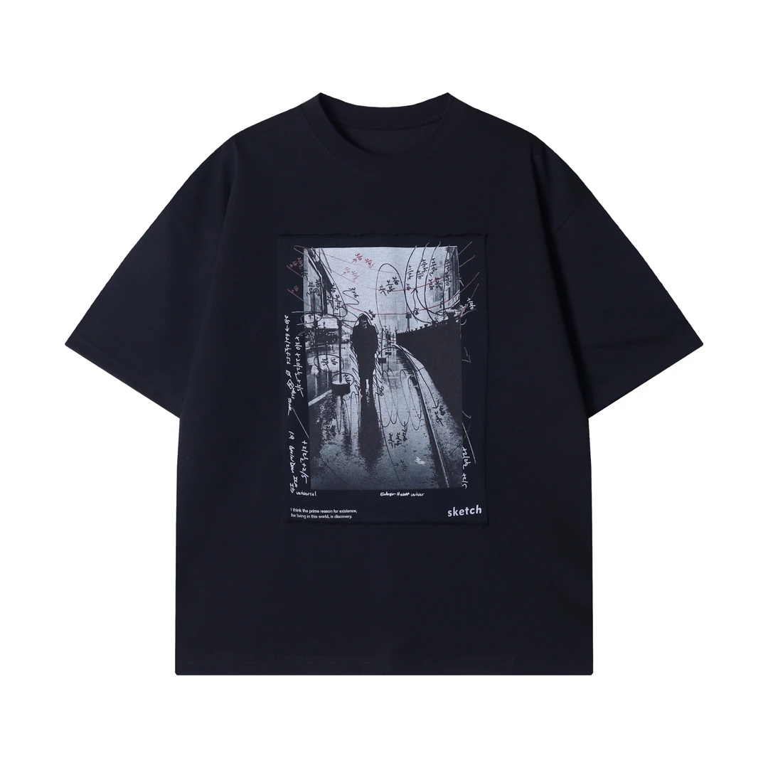 夏季新款时尚个性街头卡通涂鸦印花图案字母美式高街休闲上衣