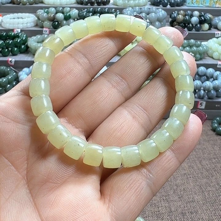 和田玉手链未镶嵌新疆若羌黄口料直切卡8