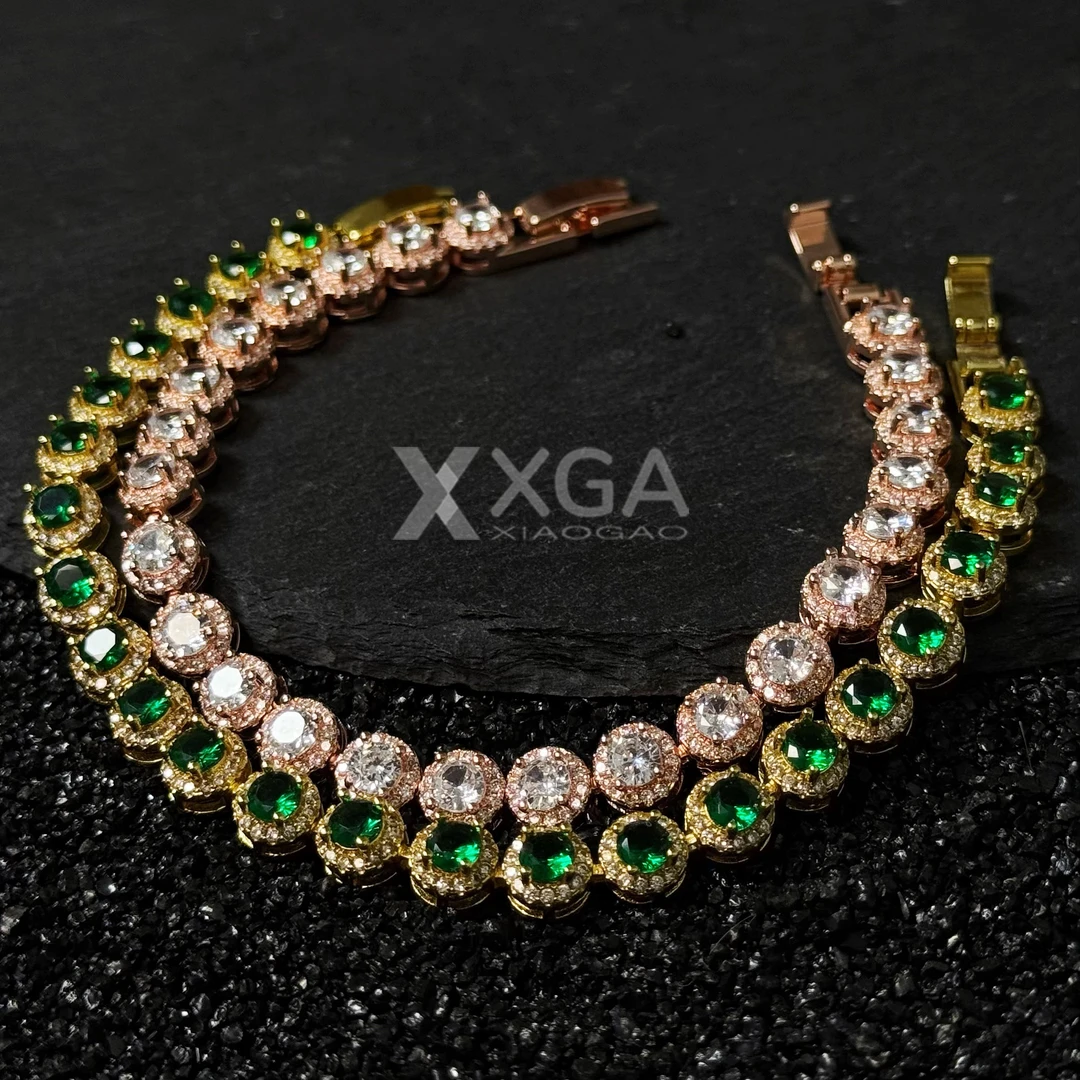 铜合金合成锆石手链 经典圆形冰糖手链轻奢时尚小众男女百搭欧美