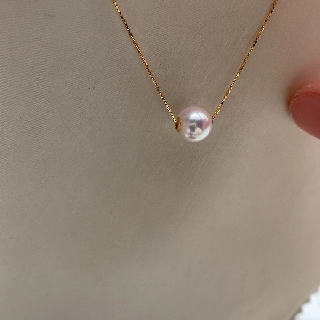 18K金镶嵌吊坠(赠链)海水珍珠8-8.5mm ak路路通