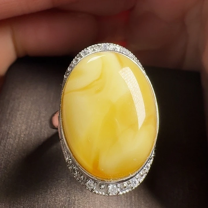 蜜蜡银S925镶嵌戒指戒指