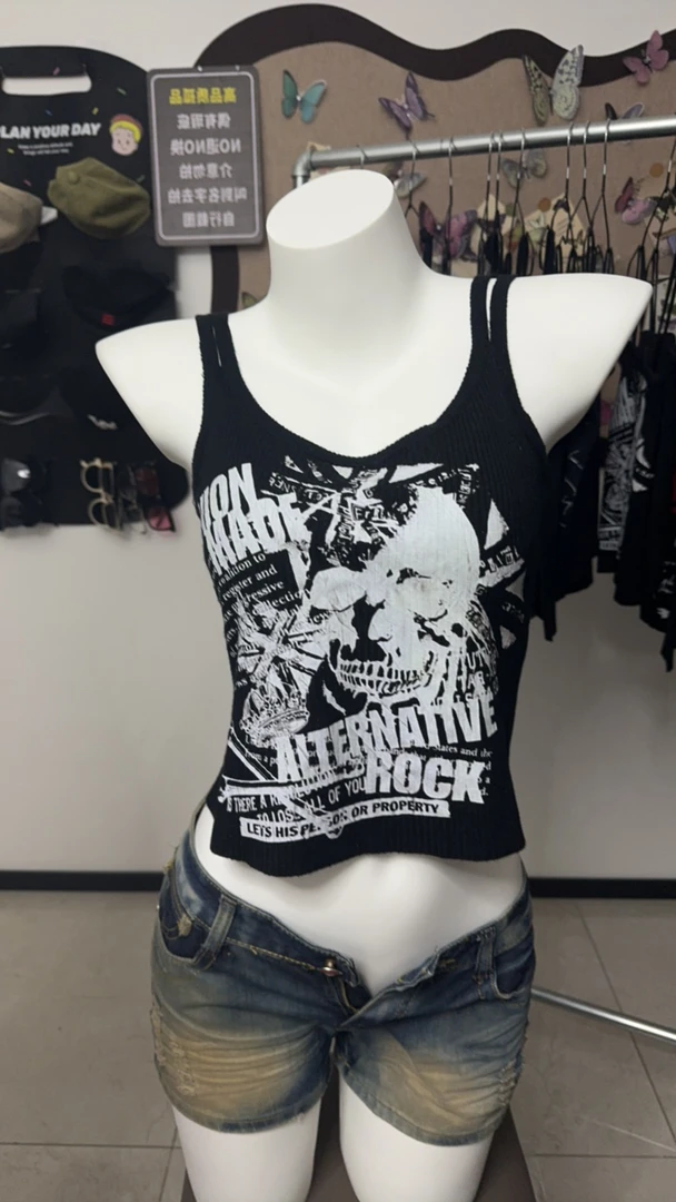 辣妹风修身印花吊带背心夏季外穿内搭时尚单品