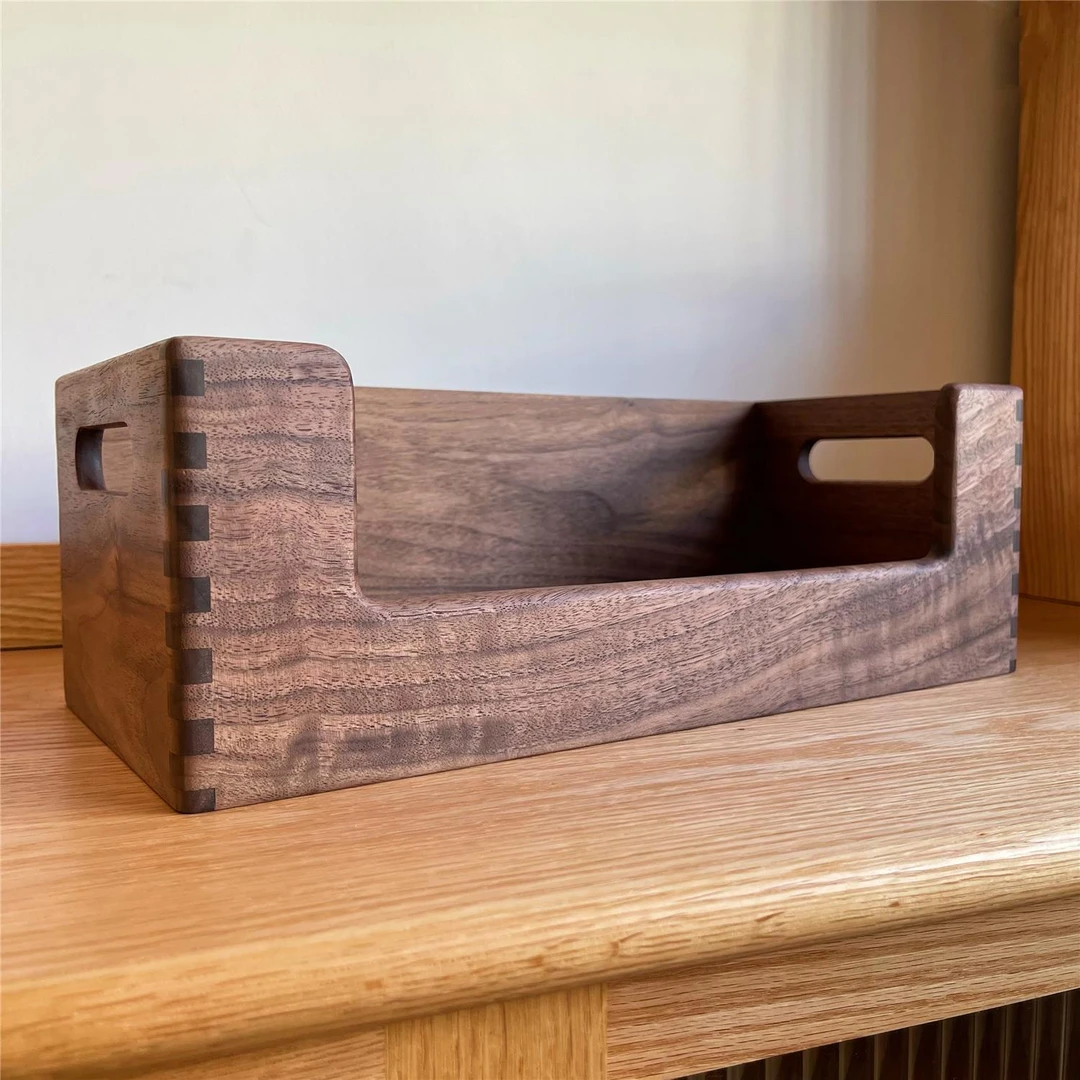 敞口盒面膜盒提手收纳盒化妆品盒子CD盒北美黑胡桃实木直榫工艺