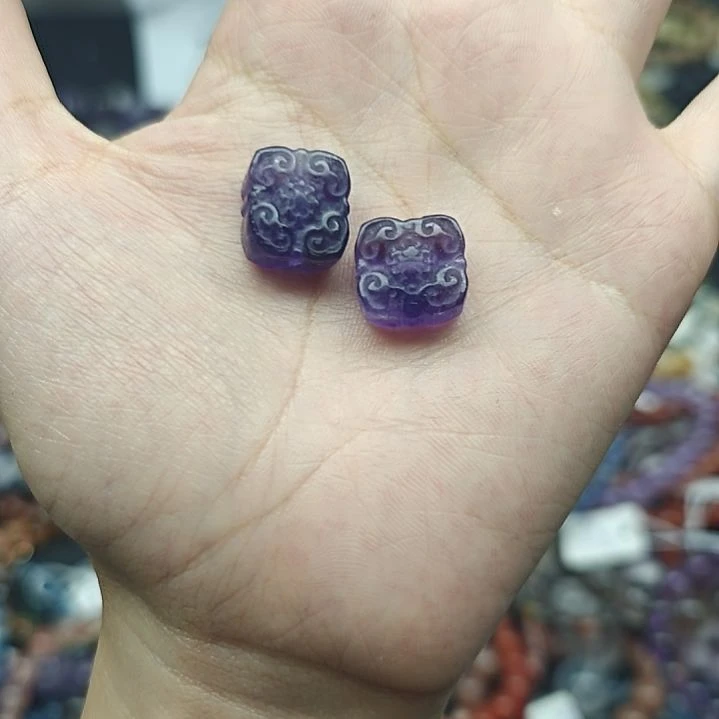 玛瑙/玉髓散珠一个纯天然紫水晶四方如意6*14mm