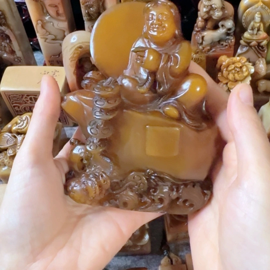 用***1寿山石印石寿山石刘海戏蟾