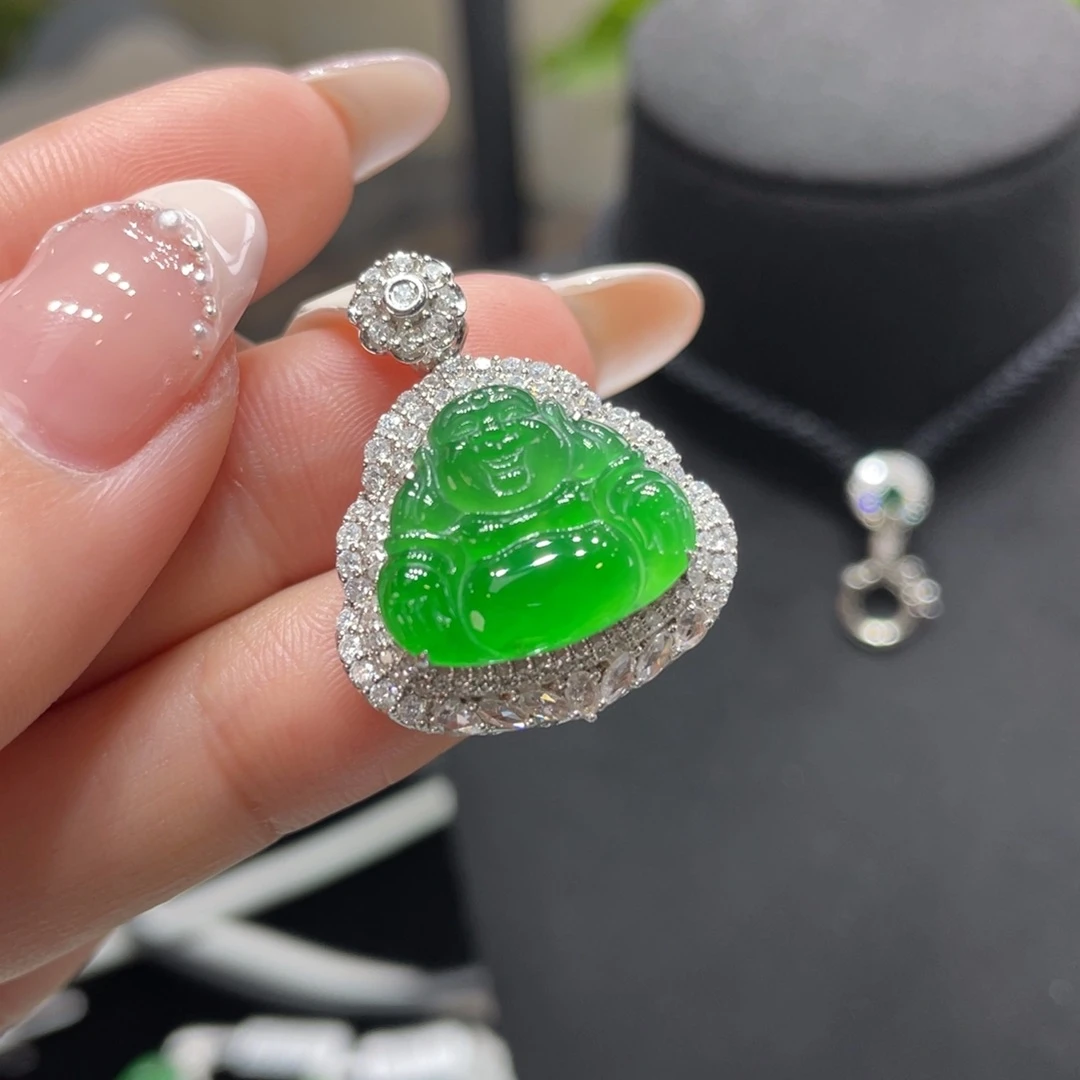 翡翠颈饰18K金镶嵌天然缅甸翡翠a货