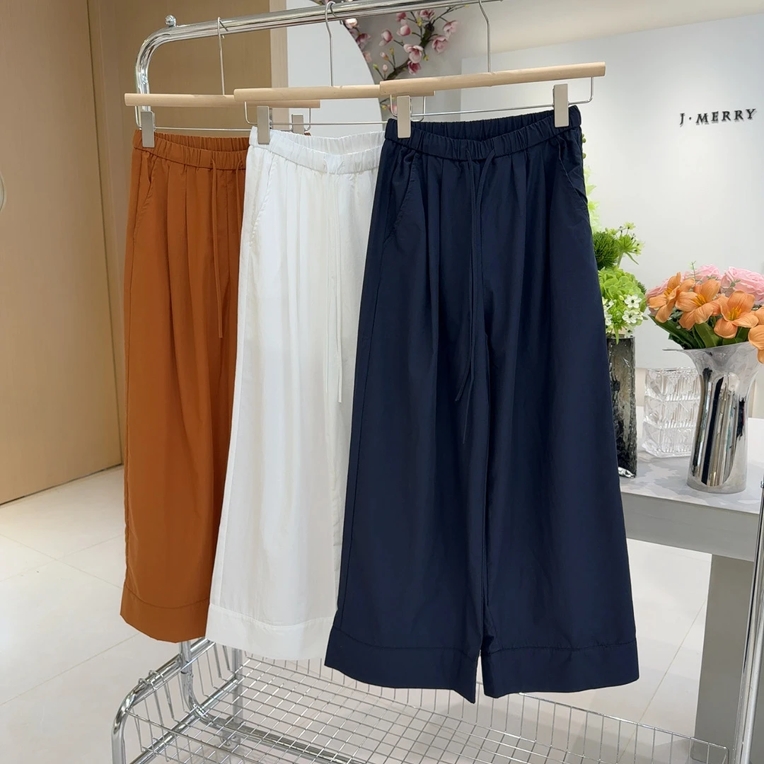 QC 253411  微弹力  夏季薄款  松紧腰十分裤宽裤腿阔腿裤直筒裤