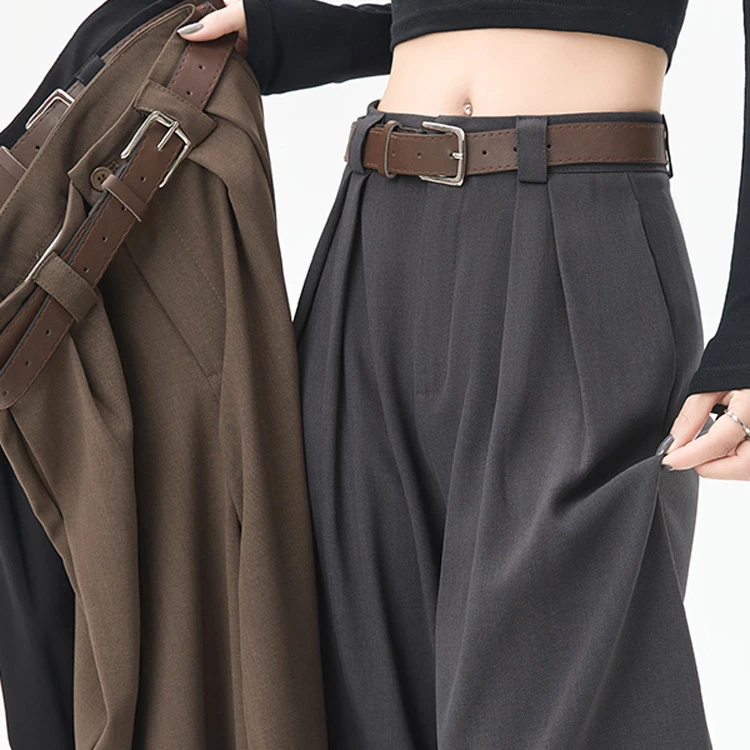 感灰色西装裤女新款直筒裤子大码胖mm显瘦休闲裤女慵懒风垂坠感