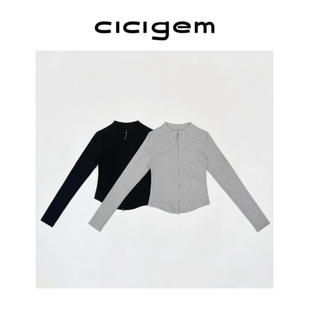 CC~【魔镜】秋季新款纯色双头拉链修身显瘦百搭打底衫长袖