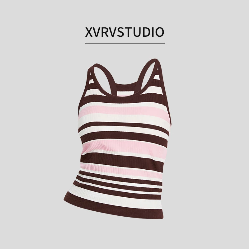 XVRV【夏上新】25新款撞色一体织自带罩杯撞色条纹工字背运动背心