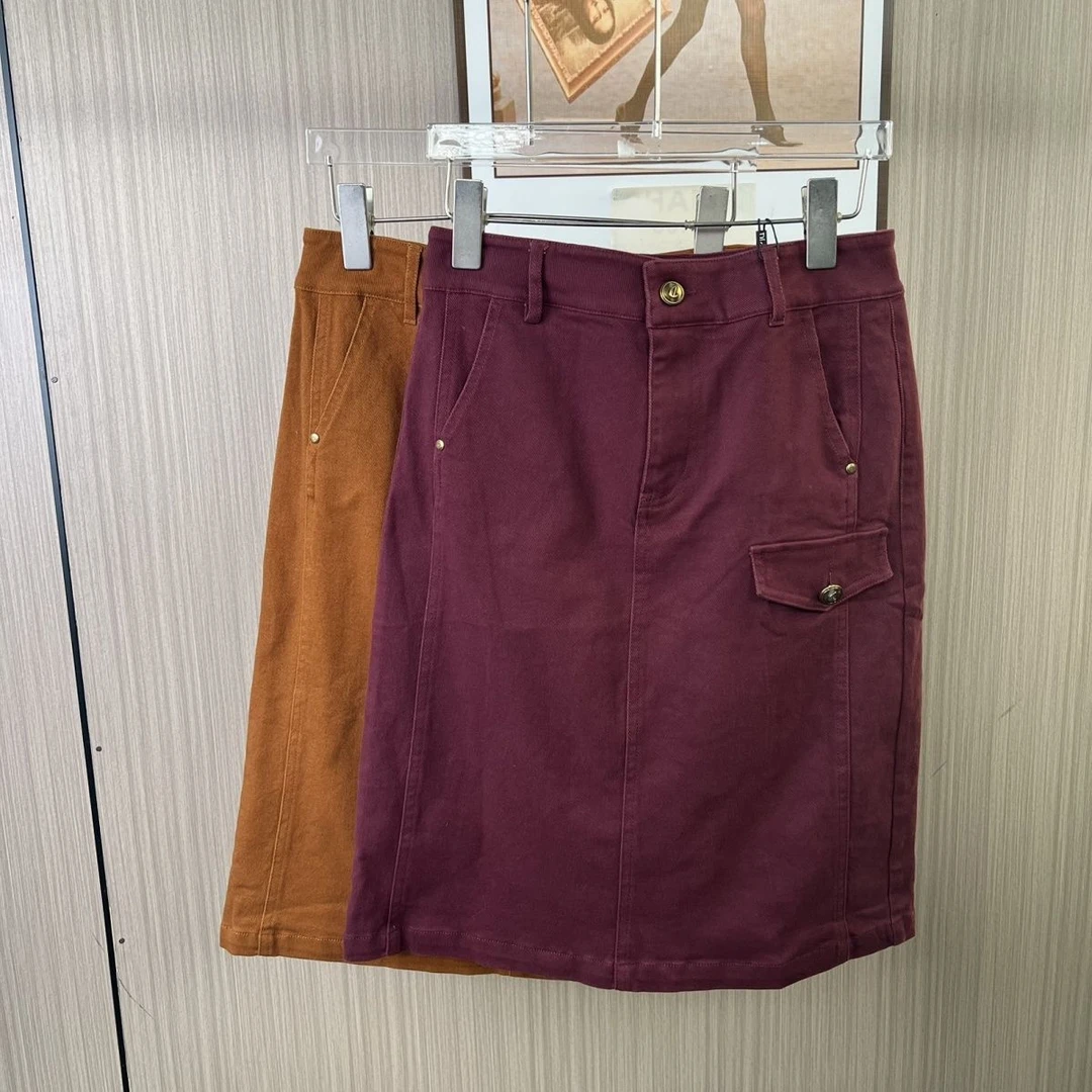 1091撤柜DS百搭秋季新款工装牛仔半身裙秋冬复古高腰显瘦字包短裙