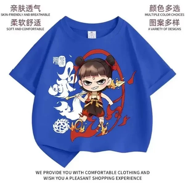 【亮灯款】哪吒魔童短袖森系棉T恤儿童夏季中大童卡通半袖2025年