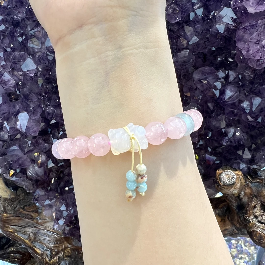 天然粉水晶手链 招桃花粉色串珠手链女款轻奢精致高级感手串手饰