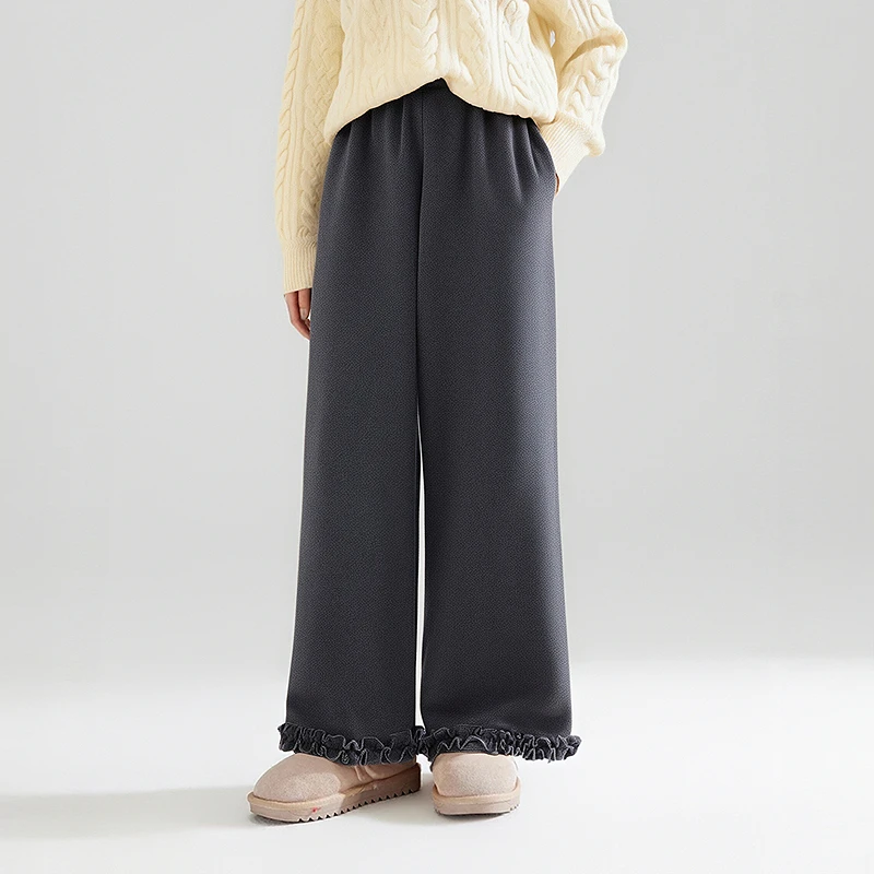 DEESHA/笛莎女童秋冬新款花边加绒阔腿裤宽松长裤-9M255A403