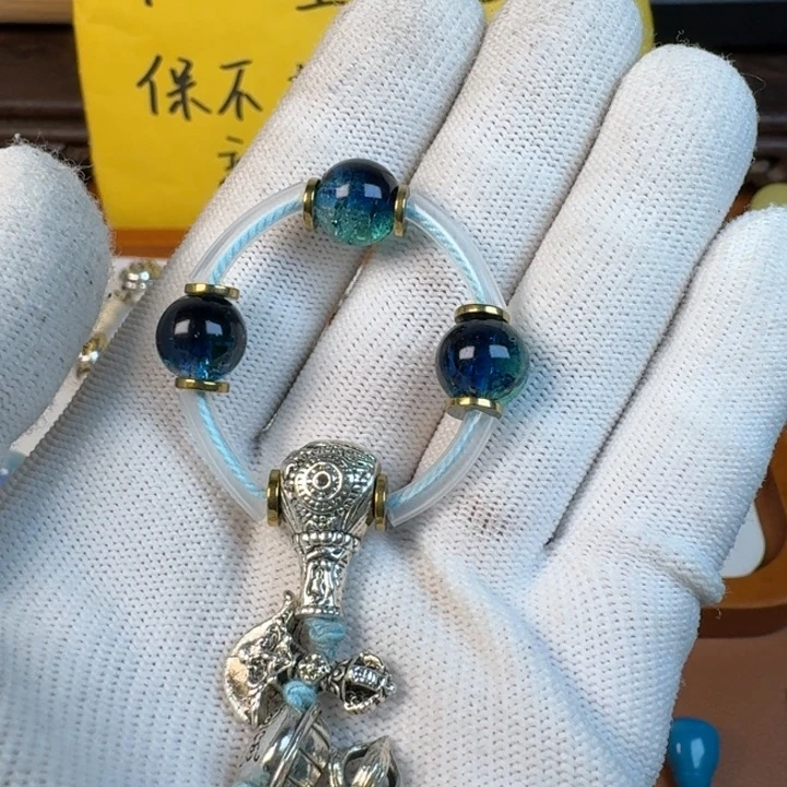 合成碳硅石铜合金文玩配饰蓝水套装