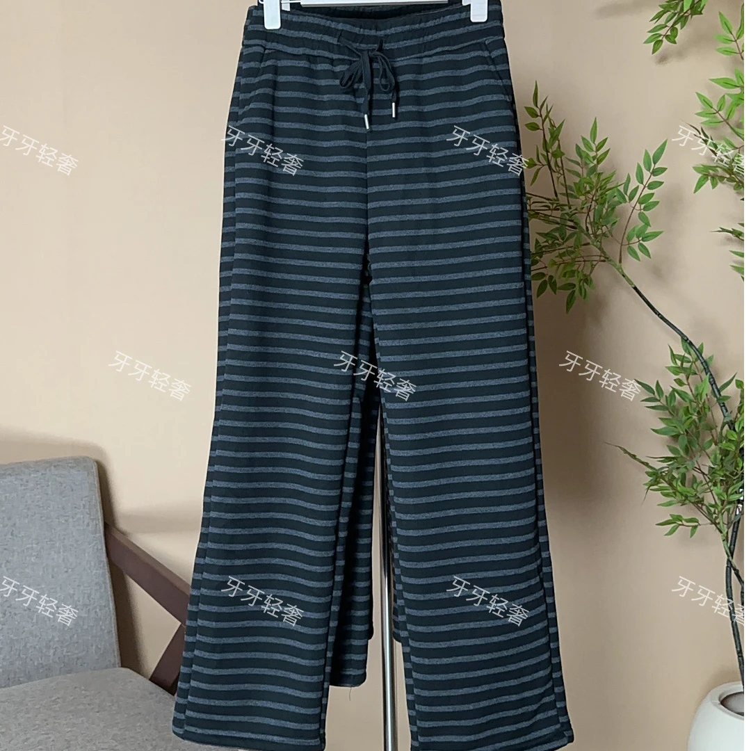 冬季新款加绒加厚保暖抗寒气质时尚洋气高档条纹窄版保暖直筒裤