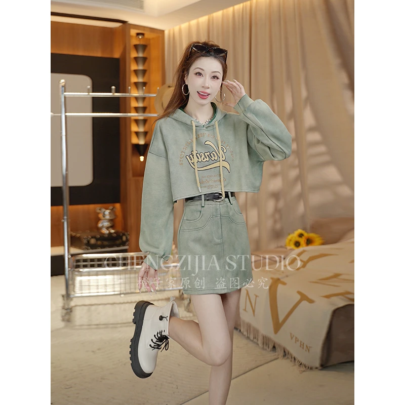 升级版空气棉【裴诗婷】TZ00051美式印花字母卫衣短裙两件套套装