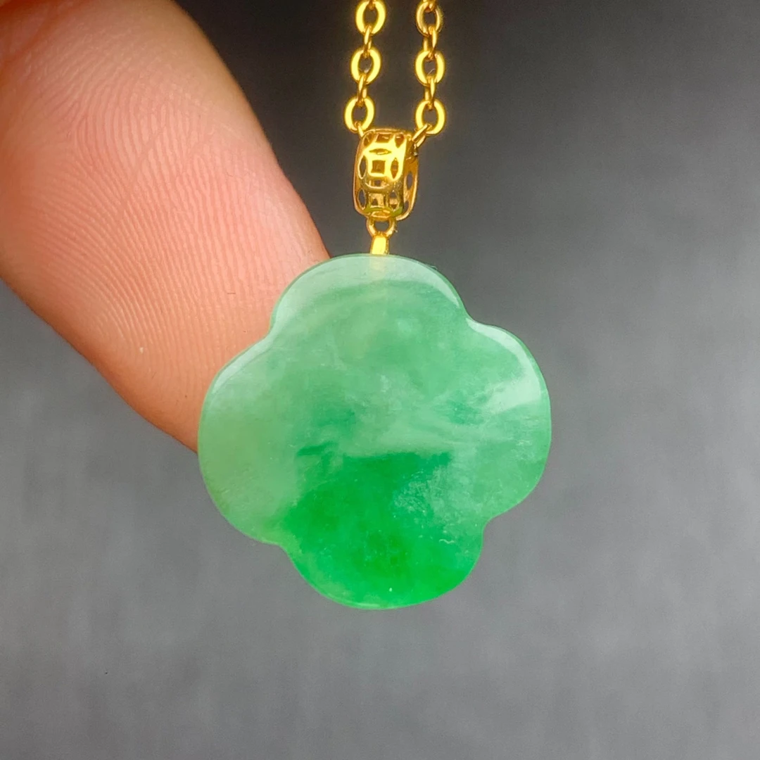 翡翠吊坠天然翡翠A货阳绿四叶草吊坠正品翡翠四叶草吊坠礼物