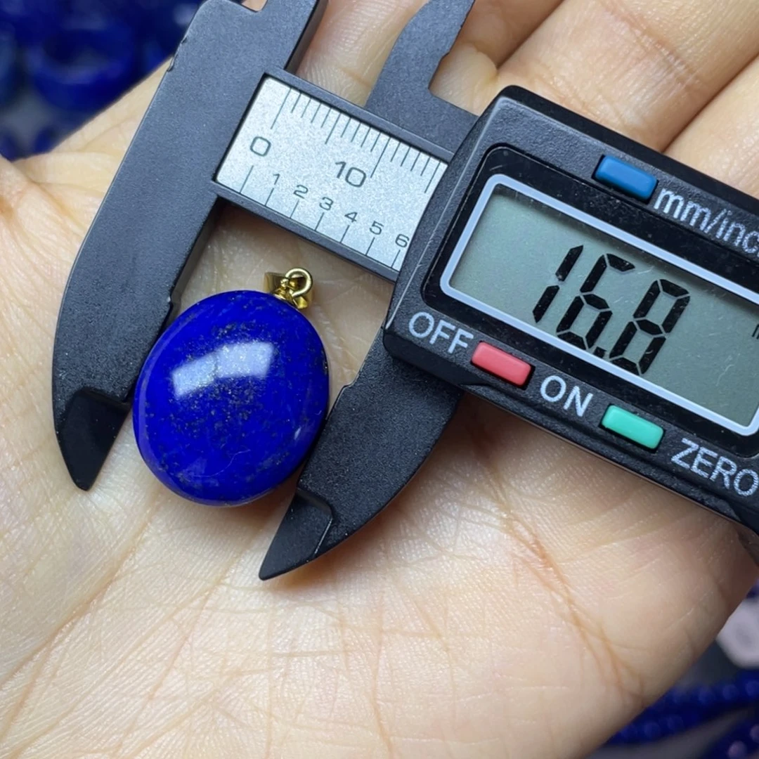 青金石银S925镀金镶嵌16mm蛋面吊坠