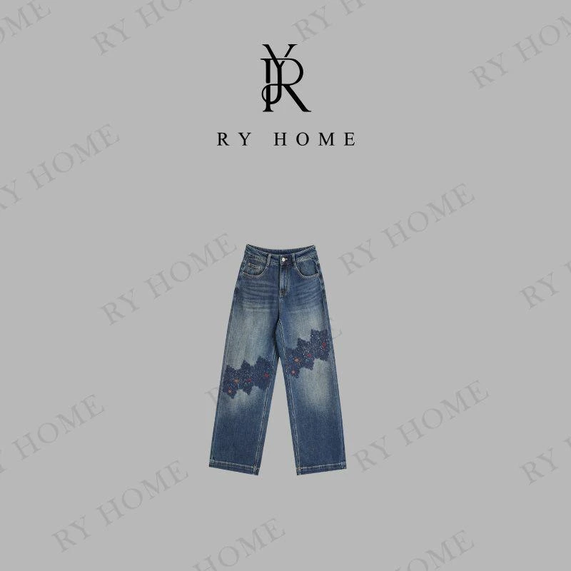 【容雨RYHOME】新款绣花水洗直筒牛仔裤253K2713