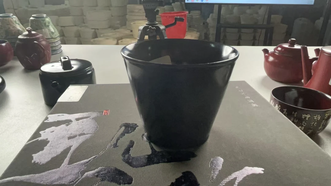 原矿老岩泥陶瓷乌金釉直身杯155