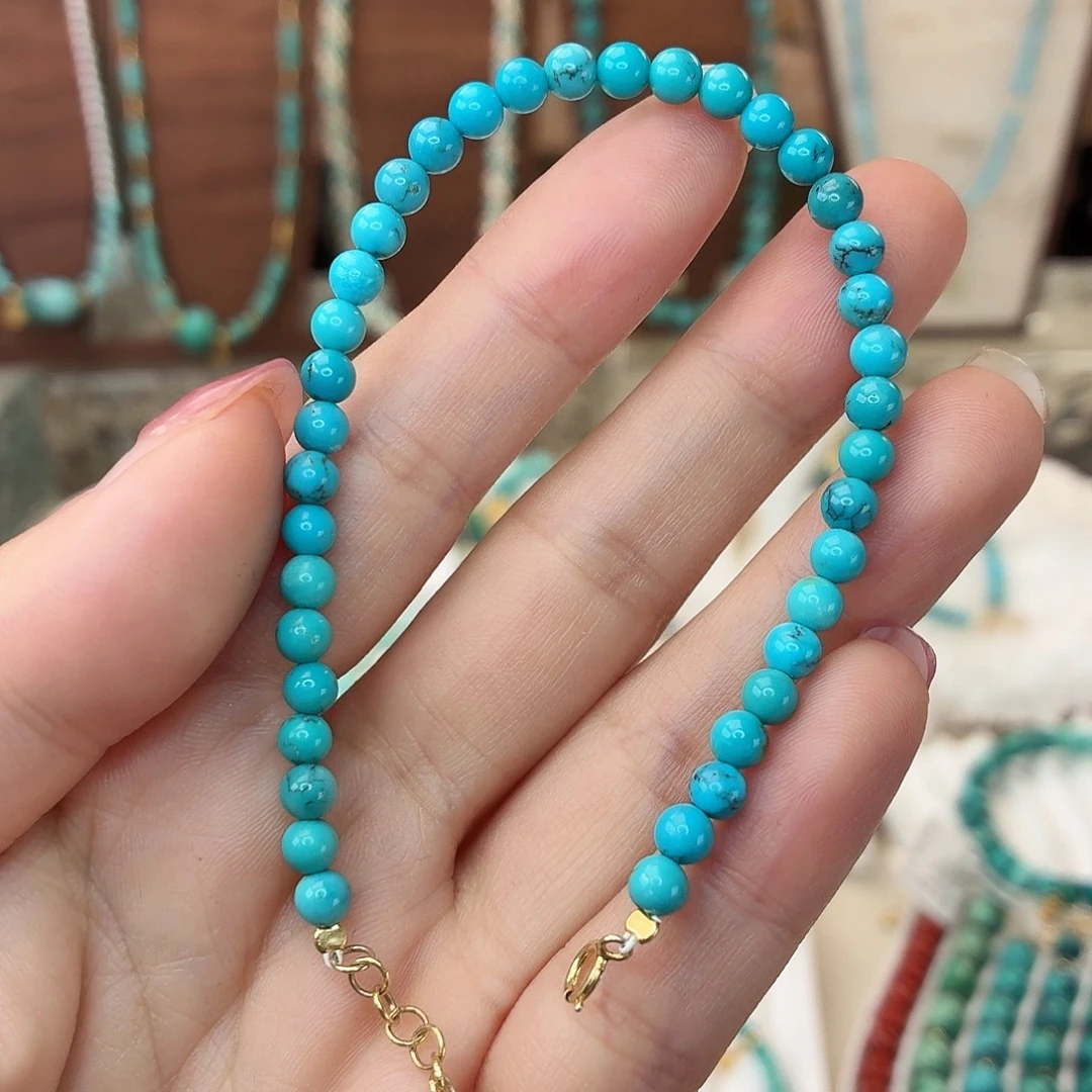 绿松石银S925镀金镶嵌手链