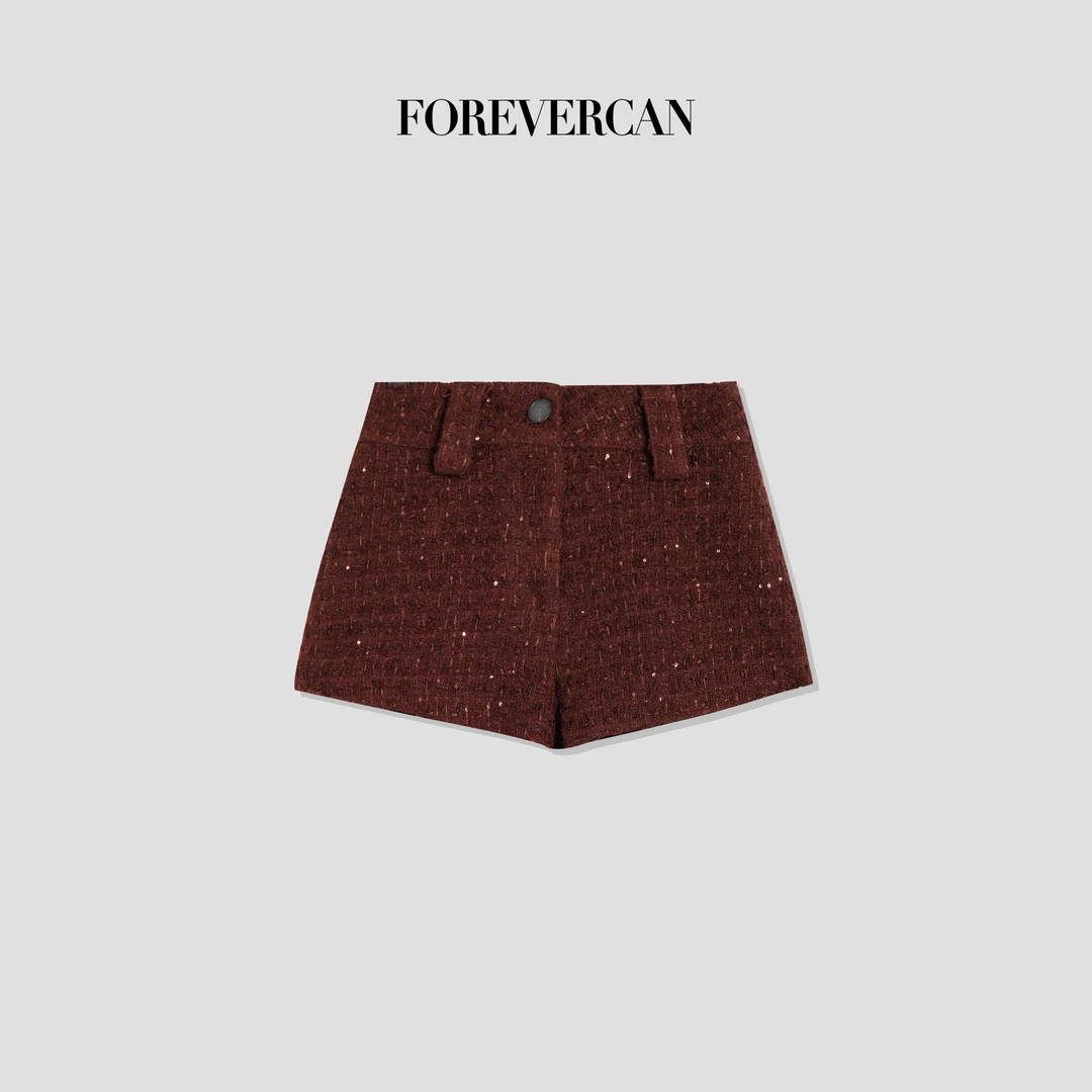 FOREVERCAN“星海”客订细闪羊毛粗花呢百搭中高腰短裤 SP22729