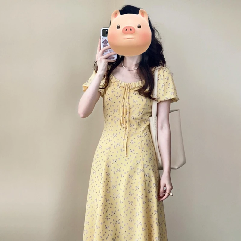 特价法式荷叶边泡泡袖碎花连衣裙子女夏季2025新款小众长裙3849