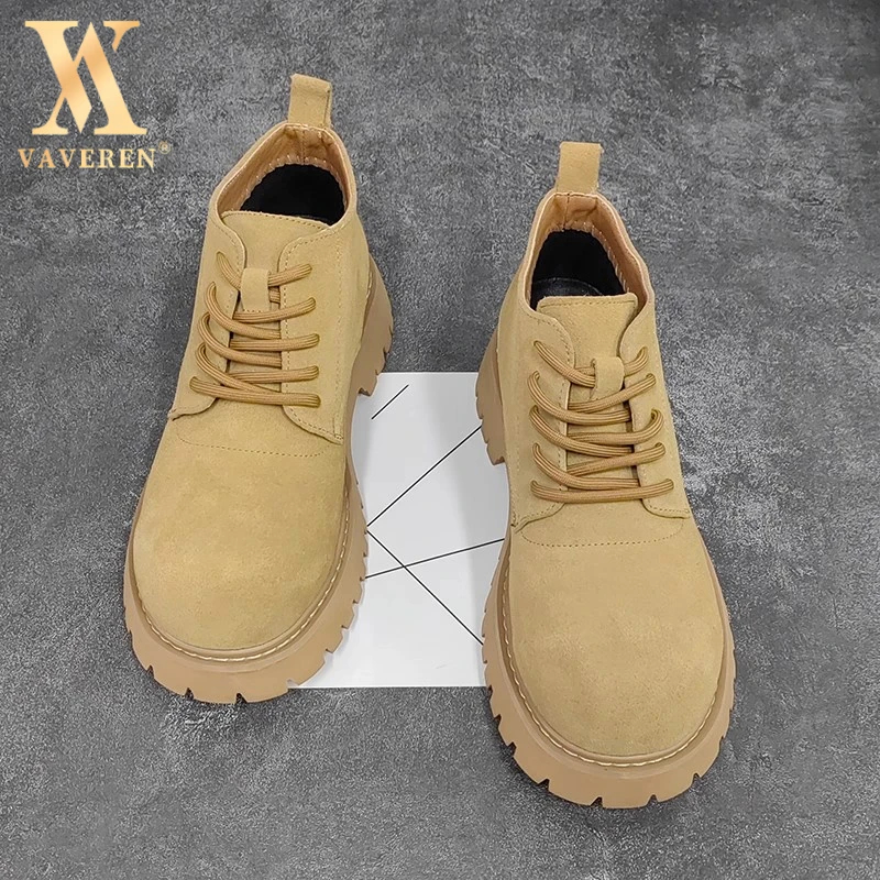 德比马丁靴男2025新款翻毛皮英伦风工装靴厚底中帮男款磨砂马丁靴