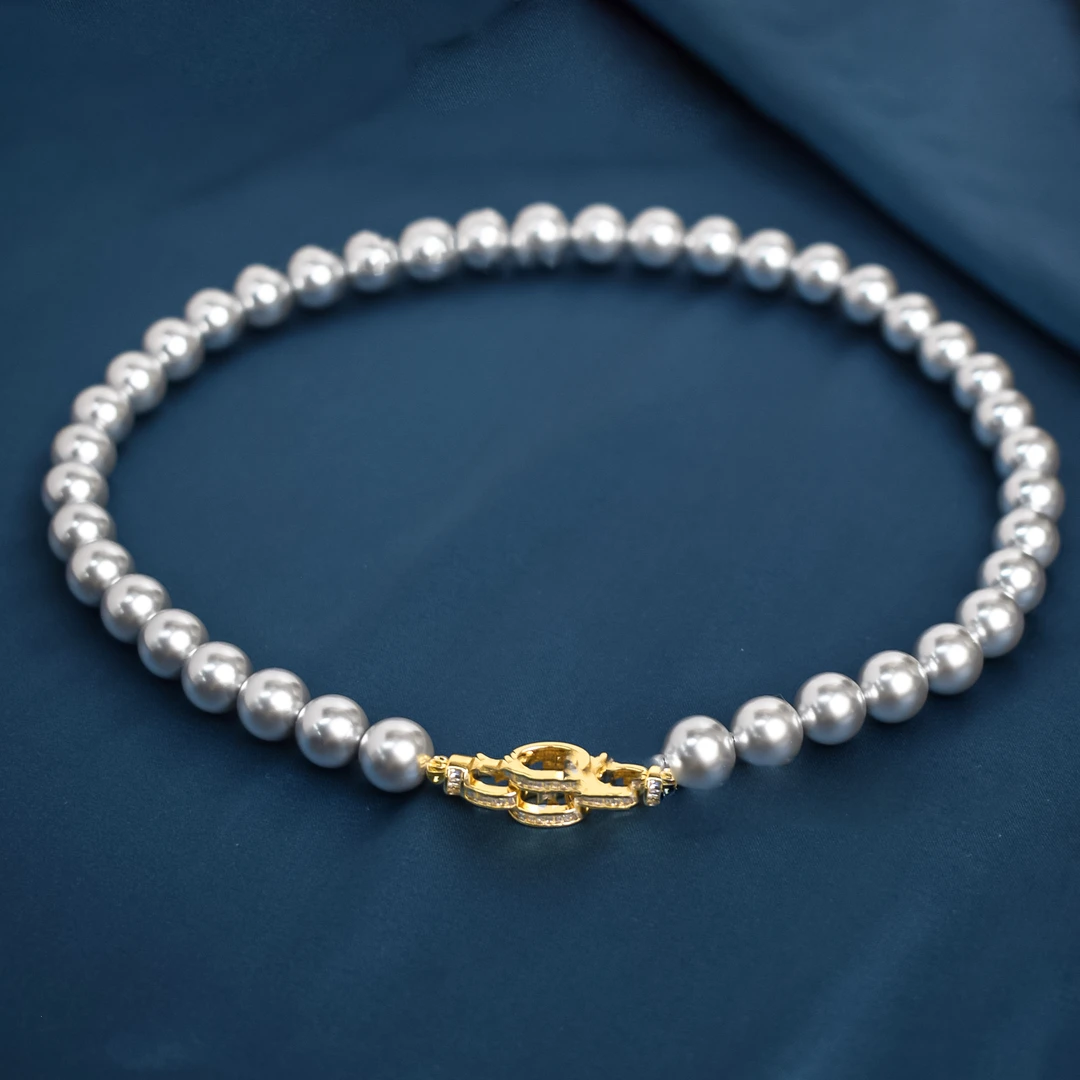 合金仿珍珠项链 12mm银灰色时尚轻奢气质款百搭项链A019