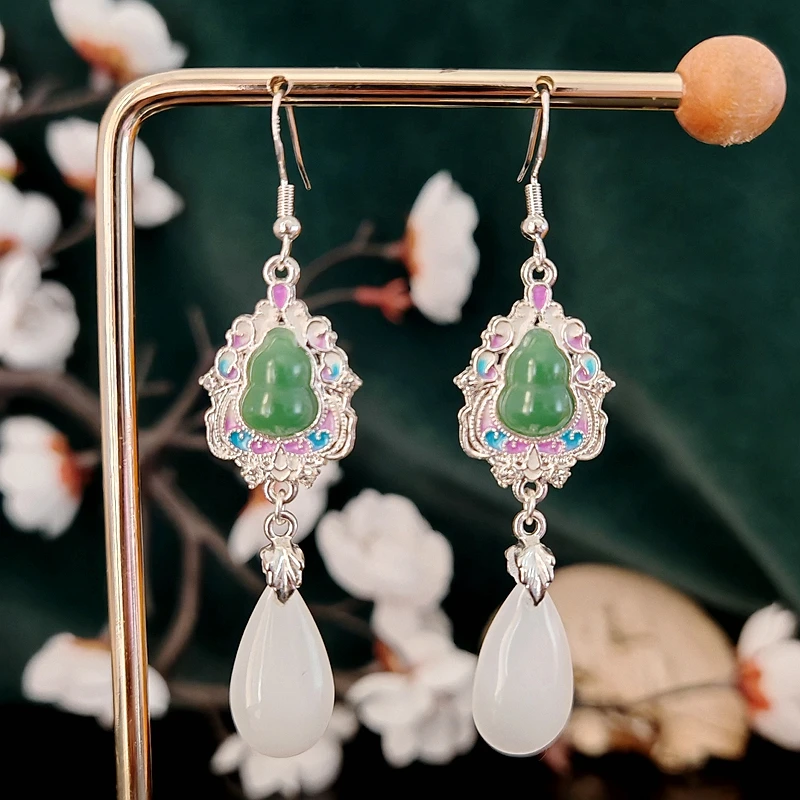 多吉米翠影环葫复古新中式原创高级感耳环无耳洞耳夹耳饰配汉服