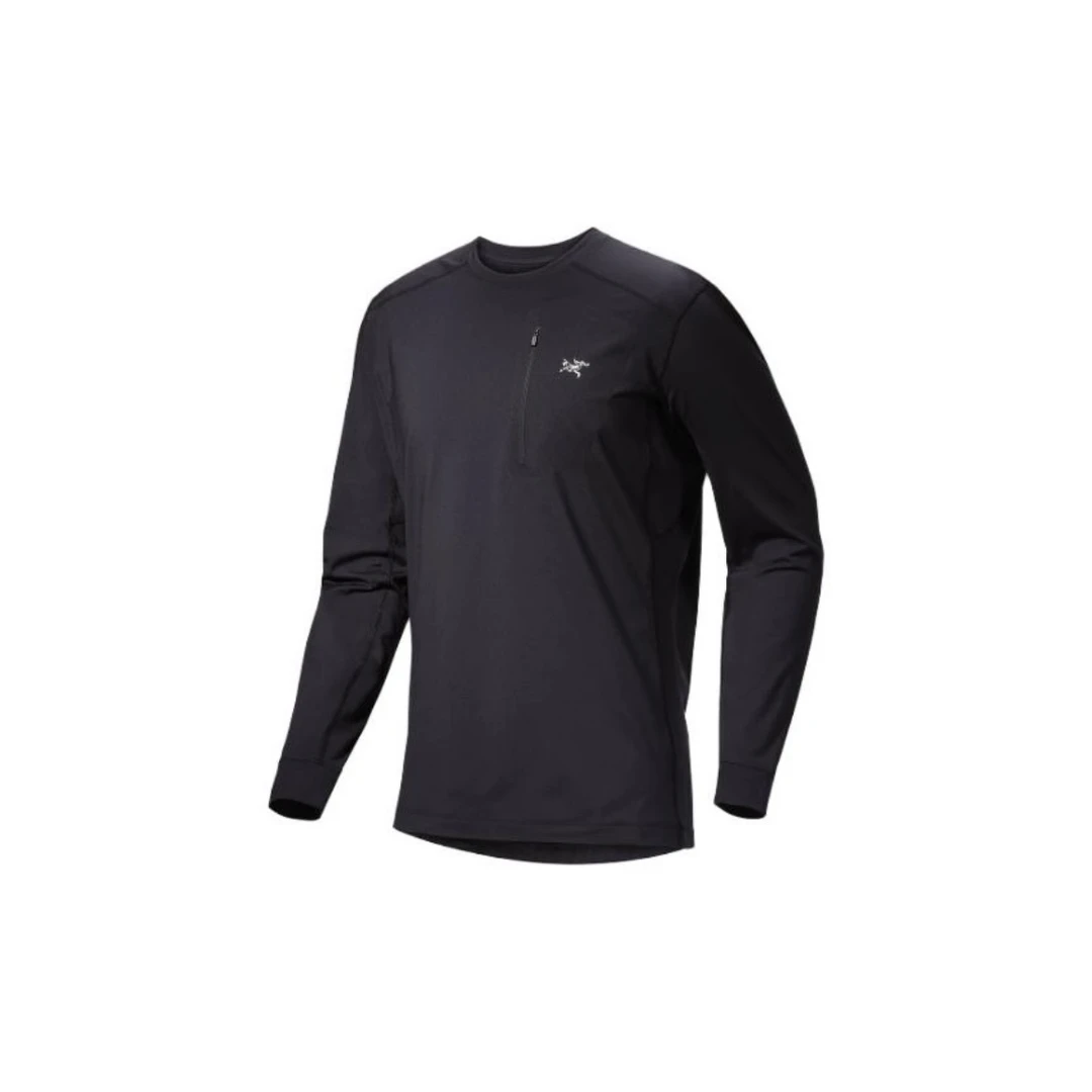 Arcteryx 始祖鸟 Rho 纯色圆领logo印花抓绒半拉链长袖tee