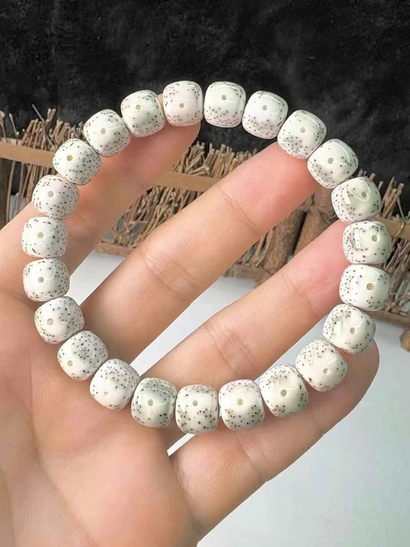 【天花板月朗星稀】骨瓷白星月菩提9X10桶珠手串，手链星点超级细